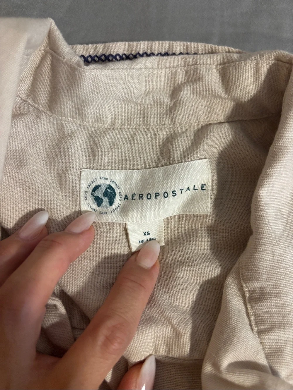 Aeropostale Beige Short Set with Navy Embroidery